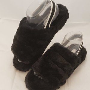 Black Fluff Fuzzy Slingback Fur slides